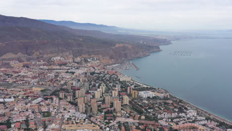 Global-aerial-view-of-Roquetas-de-Mar-Spain-Almeria-seaside-town-mediterranean